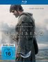 "KÄMPF ODER STIRB. ANDREW GARFIELD. THE UPRISING - FÜR DIE FREIHEIT. Hintergrund: brennende Gebäude, mittelalterlicher Krieger."