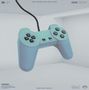 Ein blauer Controller hängt in einem leeren Raum. Texte: "LEVEL" und "SELECT"., 2 LPs