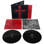 Albumcover und Schallplatten der Band Iommi. Schwarzes Kreuziertmotiv mit roten und schwarzen Kunstwerken., 2 LPs
