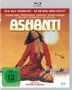 Oben steht "BLU-RAY-PREMIERE - IN HD NEU ABGETASTET". Groß "ASHANTI", darunter kniende Frau in Ketten, Wüste mit Hubschrauber., Blu-ray Disc