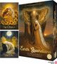 "Earth Guardians" und "The Oracle of Animal & Plant Soul Guardians" stehen auf der Box. Ein Elefant mit leuchtenden Ohren neben einer Frau mit langem weißem Haar, Sonnenuntergang im Hintergrund., Buch