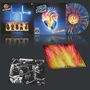 Farbige Vinyl-Schallplatte, Album-Cover mit Herz, Blitztext "ST," Musikerfotos, Trackliste auf rotem Hintergrund., LP