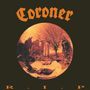 Der Text "Coroner" oben, "R.I.P" unten. Eine verzerrte Aufnahme einer Statue und Bäume im Hintergrund., LP