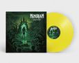 "MEMORIAM ENDGAME" steht über einer düsteren Landschaft mit einer Gestalt. Ein gelber Vinyl-Schallplatte liegt daneben.