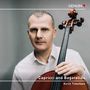 Texte: "Capricci and Bagatelles" und "Kirill Timofeev". Mann mit Cello, trägt ein weißes Hemd, neutrale Mimik., CD