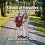 "Echoes of Versailles: Music by de Visée & Montéclair", zwei Personen mit Instrumenten in sonniger Allee., CD