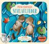 „MEINE SCHÖNSTEN SCHLAFLIEDER“, zwei schlafende Otter auf Wasser, bunte Blätter, Text „ÖHRCHEN AUF!“ und „21 LIEDER“.
