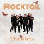 Text "Rocktail" und "Traumkeks". Sieben Personen in Schwarz; Schmetterlinge; helle, verspielte Gestaltung., CD