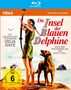 Texte: "Die Insel der Blauen Delphine", "CELIA KAYE", "FSK ab 6". Eine Frau mit Bogen steht neben einem Hund., Blu-ray Disc