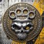 Ein stilisiertes Logo mit einem Schädel, Messingknöchel und Text: "Five Finger Death Punch", "5FDP", "XX", "Legacy"., CD