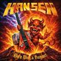 "HANSEN" in großen Buchstaben oben, "Born With a Hammer" unten. Illustration: Kleiner Teufel mit Gitarre und feurigem Hintergrund., CD
