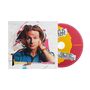 „FACTOID HAPPINESS“, „RUFUS HOSSA“. Ein Mann mit langen Haaren in blauem Hemd, Hand am Kopf, bunt umrissene Collage., CD