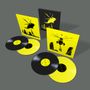 Zwei gelbe Schallplatten und zwei schwarze mit Helikopter-Illustrationen auf gelbem Hintergrund., 4 LPs