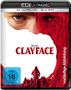 Text: "4K ULTRA HD • BLU-RAY", "CLAYFACE", "FSK ab 16 freigegeben", "vorläufige Abbildung".  
Halbes Gesicht, roter Umhang., 1 Ultra HD Blu-ray und 1 Blu-ray Disc