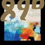 Große braune Zahlen "89" über einer abstrakten, farbenfrohen Illustration in Blau, Orange und Weiß., LP