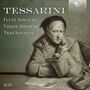 TESSARINI: Flute, Violin, Trio Sonatas; 3CD. Alte Person maltretisch, Violine und Papiere liegen vor ihr., 3 CDs