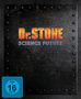 Text: "Dr. STONE SCIENCE FUTURE". Unten links: "FSK ab 16 freigegeben". Hintergrund: Metallische Platte mit Nieten., Blu-ray Disc