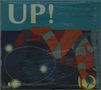 Text: "UP!" und "modern times ensemble". Illustration: Astronaut im Raumanzug mit hellen Lichtern auf blauem Hintergrund., CD