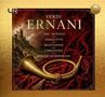"Verdi Ernani, Del Monaco, Cerquetti, Bastianini, Christoff, Dimitri Mitropoulos." Goldener Rahmen, Horn auf rotem Stoff.