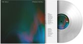 Text: "THE VEILS", "FRAGILE WORLD". Links abstrakte, bunte Formen, rechts eine transparente Schallplatte.