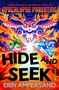 Der Text lautet: "Apocalypse Parenting Book 3: Hide and Seek. Erin Ampersand." Ein riesiger Dinosaurier bedroht eine Frau und ein Kind., Buch