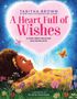 "A Heart Full of Wishes" steht in einem großen, rosafarbenen Herzen. Darunter ein Mädchen in einer Blumenwiese., Buch