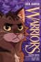 „Warriors“ steht groß auf violettem Hintergrund. Illustration: Ein entschlossener brauner Kater blickt nach vorne., Buch