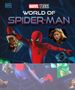 Texte: "MARVEL STUDIOS", "WORLD OF SPIDER-MAN". Illustration von Spider-Man, der mit ausgestrecktem Arm schwingt., Buch