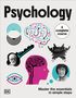 „Psychology: A complete course. Master the essentials in simple steps.“ Illustrationen von Hirn, Auge, Portraits, Labyrinth.