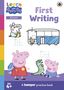 "First Writing", "Learn with Peppa Pig", "English". Zwei Schweinchen, ein Bus und ein Dinosaurier sind zu sehen.