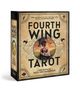 „Fourth Wing Tarot: The Official Deck and Guidebook“. Illustration: Frau mit Drachenrücken, Wolken, fliegende Drachen., Buch