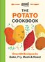 "THE POTATO COOKBOOK" und "Over 60 Recipes to Bake, Fry, Mash & Roast". Illustration von bunten Kartoffeln und Gewürzen.