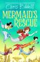 Es steht "Chris Riddell - Mermaid's Rescue". Fünf Meerjungfrauen schwimmen durch eine unterwasserartige Szene., Buch