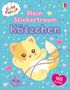 "Mein Stickertraum Kätzchen" in bunten Lettern, niedliches Kätzchen mit Garn, Herz und Sternenmuster auf blauem Hintergrund., Buch