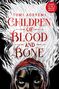 "CHILDREN OF BLOOD AND BONE" in goldener Schrift, "TOMI ADEYEMI" in Rot. Dunkler Hintergrund mit Lichtpunkten.