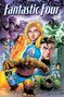 „Fantastic Four“ in großer Schrift. Vier Helden posieren, umgeben von bunten, dynamischen Elementen. Comic-Illustration.