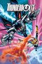 "THUNDERBOLTS"-Schriftzug oben, darunter fliegen maskierte Helden in dynamischer Pose, einer in Flammen gehüllt., Buch