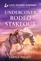 Text: "Love Inspired Suspense Inspirational Romance", "Undercover Rodeo Stakeout", "Jenna Night". Ein Pferd springt in einer Arena.