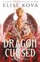 „Elise Kova, Dragon Cursed, Show No Mercy“. Ein detailreicher Drache umschlingt ein kunstvoll verziertes Schwert., Buch