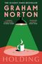 Text: "The Sunday Times Bestseller. Graham Norton. Holding." Illustration einer Tasse Kaffee unter einer Lampe., Buch