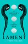 "A Mother's Curse, A Town's Ruin" und "LAMENT, Jessie Elland". Schwarze Sphinx-Gesichter auf Türkis, dazwischen Muscheln., Buch