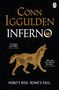 "Conn Iggulden, Inferno. 'Nero’s Rise. Rome’s Fall.' Illustration eines heulenden Wolfes und ein Pinguin-Logo."