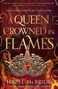 "A QUEEN CROWNED IN FLAMES" in goldener Schrift, darunter "Hazel McBride". Feuer, ein kunstvolles Kronendesign., Buch