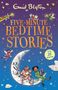 "Five-Minute Bedtime Stories. Cover coming soon." Eine Eule, Sternenhimmel, lila Pilze und Bücher auf einer Wiese., Buch