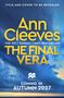 Text im Bild: "TITLE AND COVER TO BE REVEALED, Ann Cleeves, THE FINAL VERA, THE NO.1 SUNDAY TIMES BESTSELLER, COMING IN AUTUMN 2027." Dramatischer Himmel im Hintergrund.