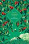 Text: "Anne of Green Gables, L. M. Montgomery." Illustration: rote Beeren und Blätter, darunter ein Haus auf einem Hügel., Buch