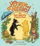 „Hooray for Winnie! The Real Bear Who Inspired Pooh“ steht über Bären, die sich die Hände schütteln, umgeben von Natur., Buch