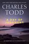 Text im Bild: "Charles Todd, A Day of Judgment, An Inspector Ian Rutledge Mystery." Abendstimmung am Meer mit Leuchtturm.