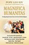 "Magnifica Humanitas": Papst trifft junge Menschen, lächelndes Gruppenfoto. Text zu KI und menschlichem Schutz., Buch