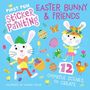 Text: "FIRST FUN STICKER PAINTING" "EASTER BUNNY & FRIENDS" "12 COLORFUL SCENES TO CREATE". Illustration von Hasen., Buch